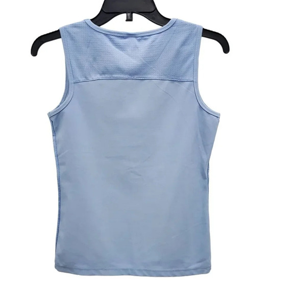 Lucy Activewear Two Tone Blue Mesh Panel Side Stretch Fitted Muscle Tank S Long - Picture 5 of 5